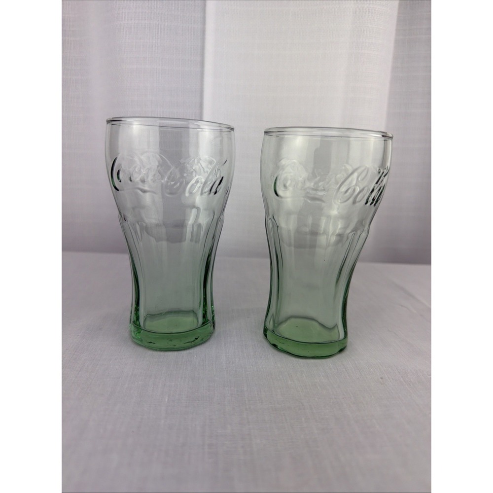 Vtg Libbey Coca-Cola Genuine Coke Glass 6.25 Oz Green Set Of 2 Glass 2215CC USA